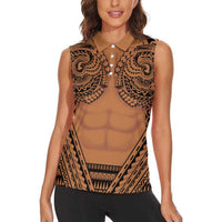 Polynesian Tattoo Inspired Cosplay Costume Women Sleeveless Polo Shirt Tribal Warrior - Polynesian Pride