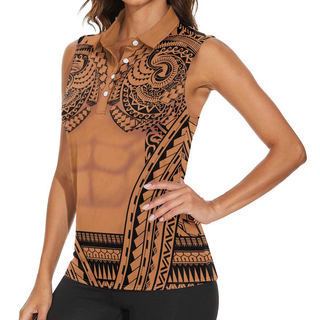 Polynesian Tattoo Inspired Cosplay Costume Women Sleeveless Polo Shirt Tribal Warrior - Polynesian Pride