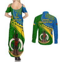 malampa-day-couples-matching-summer-maxi-dress-and-long-sleeve-button-shirts-sand-drawing-vanuatuan-pattern
