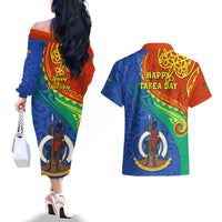 tafea-day-couples-matching-off-the-shoulder-long-sleeve-dress-and-hawaiian-shirt-sand-drawing-vanuatuan-pattern
