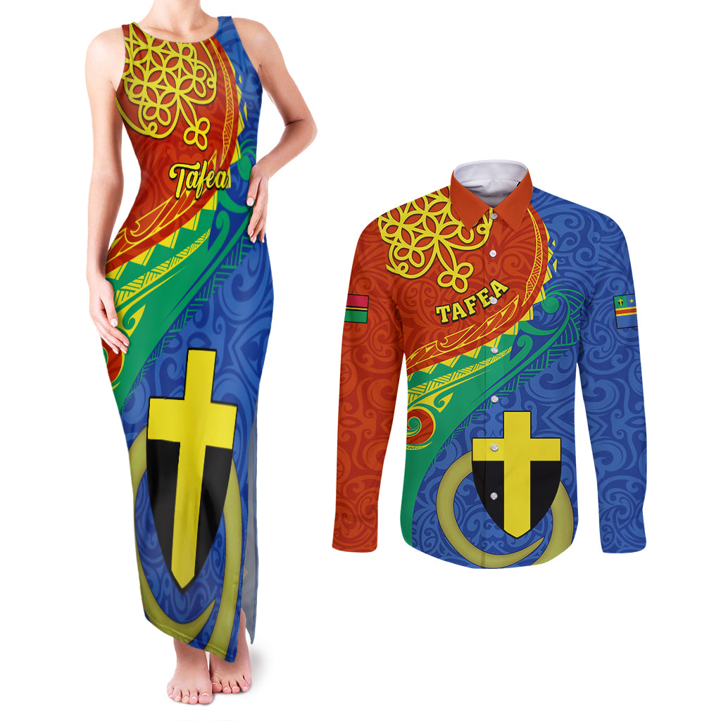 tafea-day-couples-matching-tank-maxi-dress-and-long-sleeve-button-shirts-sand-drawing-vanuatuan-pattern