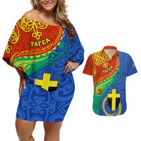 personalized-tafea-day-couples-matching-off-shoulder-short-dress-and-hawaiian-shirt-sand-drawing-vanuatuan-pattern