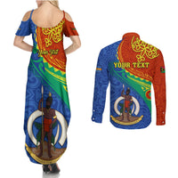 personalized-tafea-day-couples-matching-summer-maxi-dress-and-long-sleeve-button-shirts-sand-drawing-vanuatuan-pattern