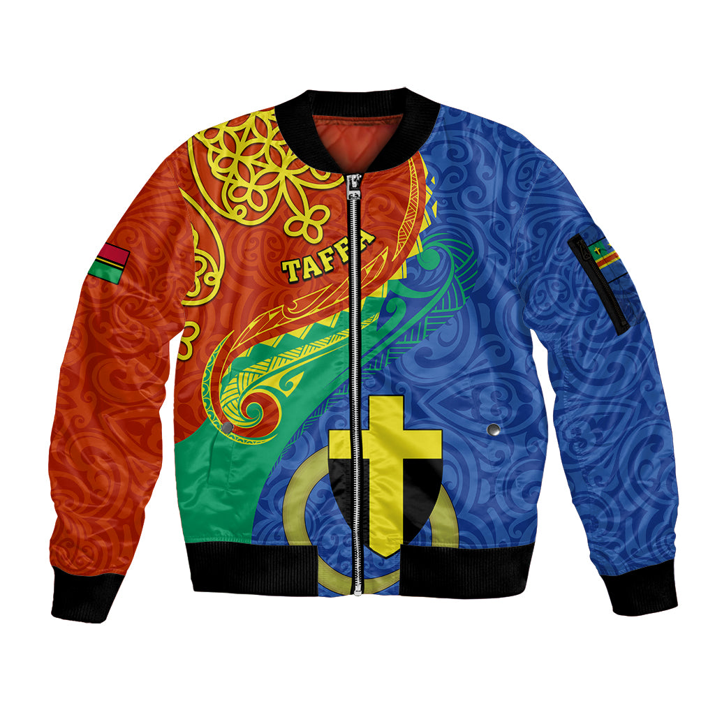 personalized-tafea-day-sleeve-zip-bomber-jacket-sand-drawing-vanuatuan-pattern