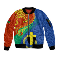 personalized-tafea-day-sleeve-zip-bomber-jacket-sand-drawing-vanuatuan-pattern