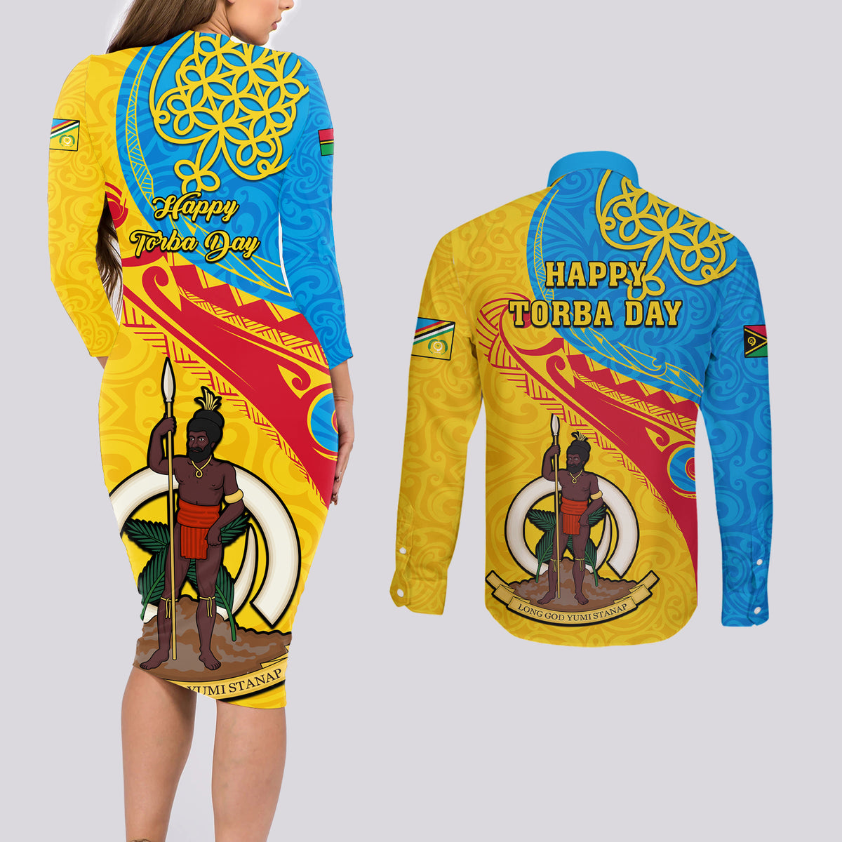 torba-day-couples-matching-long-sleeve-bodycon-dress-and-long-sleeve-button-shirts-sand-drawing-vanuatuan-pattern