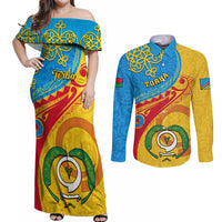 personalized-torba-day-couples-matching-off-shoulder-maxi-dress-and-long-sleeve-button-shirts-sand-drawing-vanuatuan-pattern