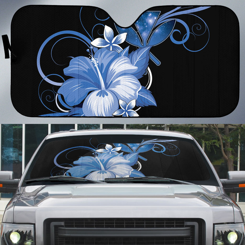 Hawaii Makahiki Kanaka Maoli Auto Sun Shade Blue Hibiscus Floral Vibes LT05 Blue - Polynesian Pride