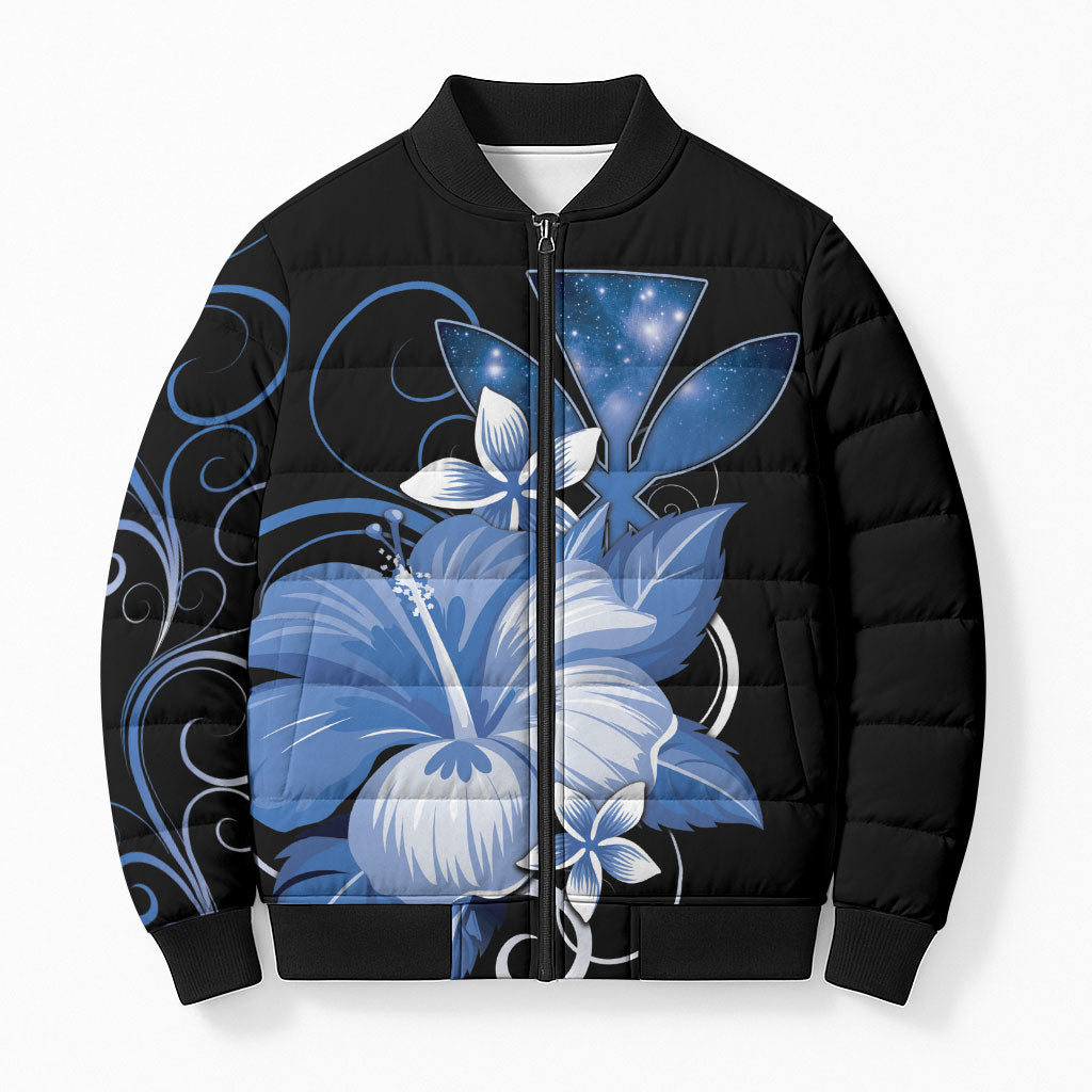 Hawaii Makahiki Kanaka Maoli Bomber Puffer Jacket Blue Hibiscus Floral Vibes LT05 Unisex Blue - Polynesian Pride