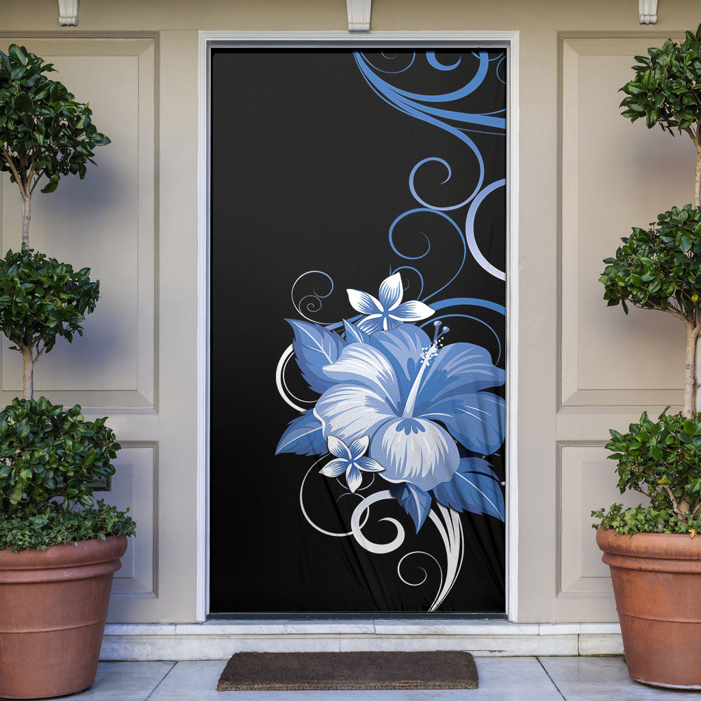 Hawaii Makahiki Kanaka Maoli Door Cover Blue Hibiscus Floral Vibes LT05 Blue - Polynesian Pride