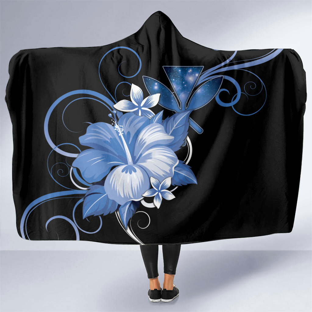 Hawaii Makahiki Kanaka Maoli Hooded Blanket Blue Hibiscus Floral Vibes LT05 One Size Blue - Polynesian Pride