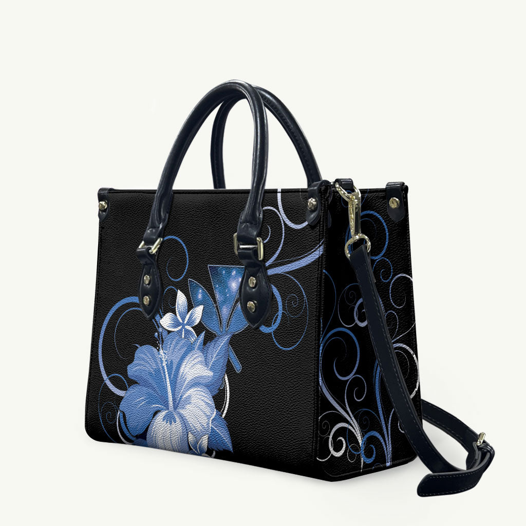 Hawaii Makahiki Kanaka Maoli Leather Bag Blue Hibiscus Floral Vibes LT05 Blue - Polynesian Pride