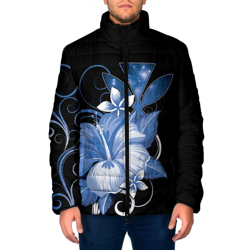 Hawaii Makahiki Kanaka Maoli Padded Jacket Blue Hibiscus Floral Vibes LT05 Men Blue - Polynesian Pride