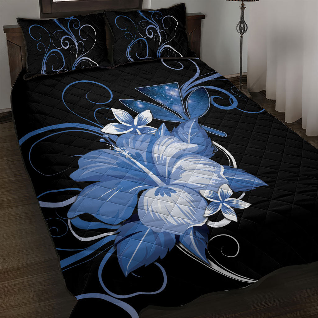Hawaii Makahiki Kanaka Maoli Quilt Bed Set Blue Hibiscus Floral Vibes LT05 Blue - Polynesian Pride