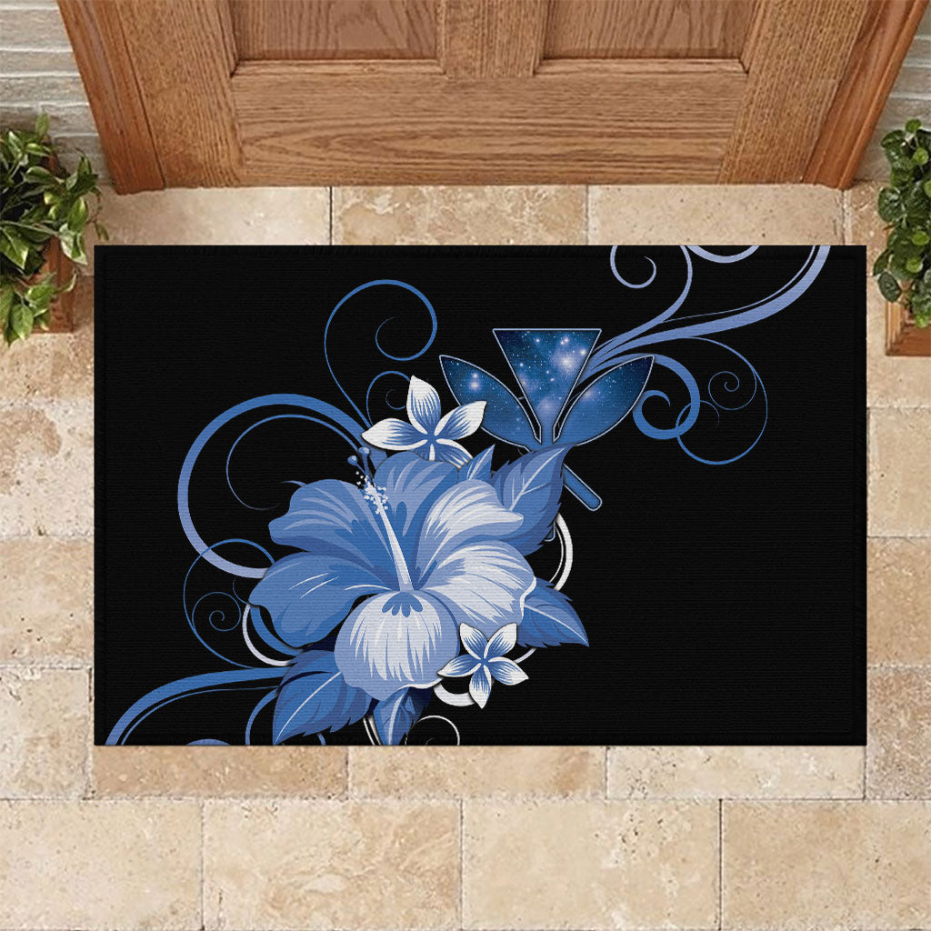Hawaii Makahiki Kanaka Maoli Rubber Doormat Blue Hibiscus Floral Vibes LT05 Blue - Polynesian Pride