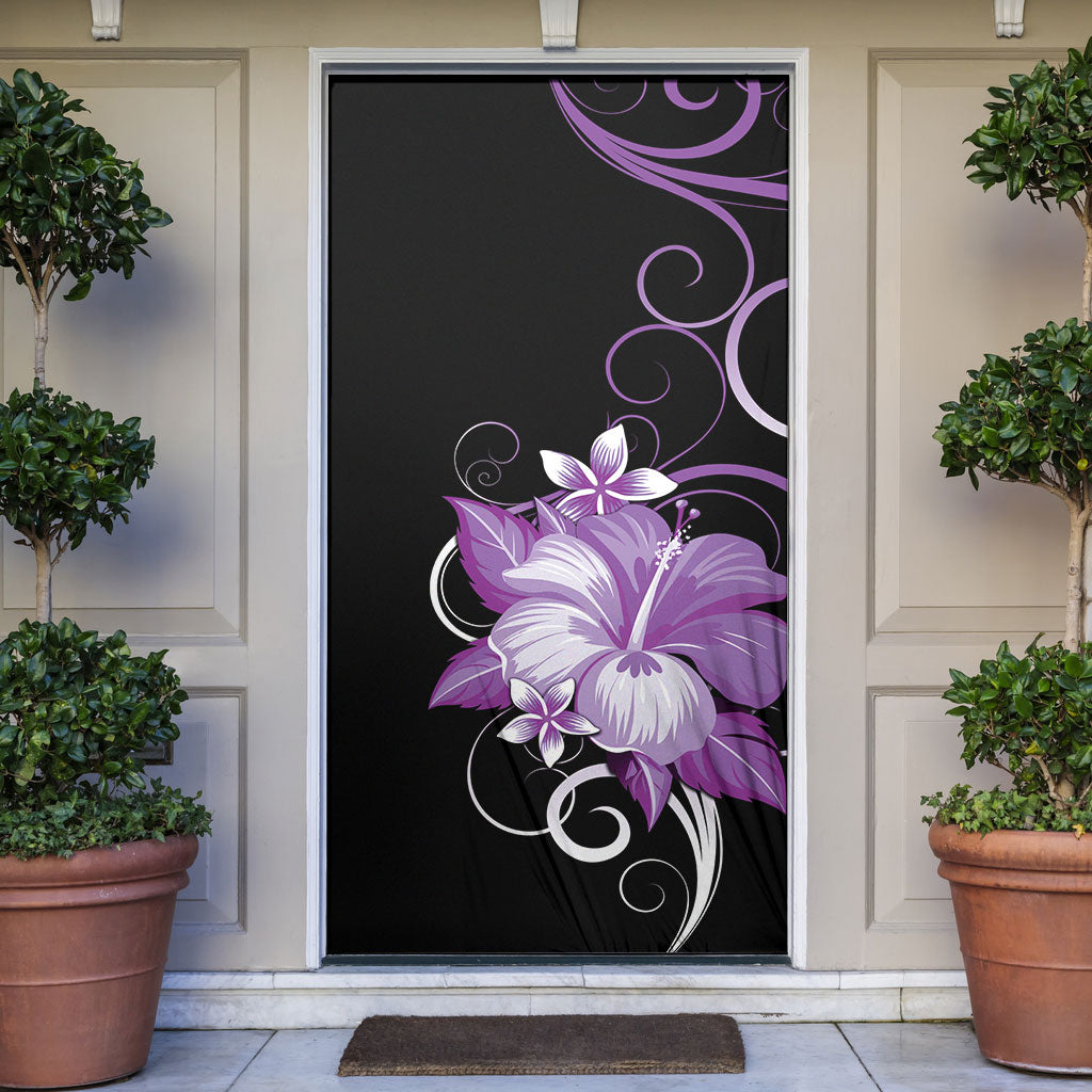 Hawaii Makahiki Kanaka Maoli Door Cover Purple Hibiscus Floral Vibes LT05 Purple - Polynesian Pride