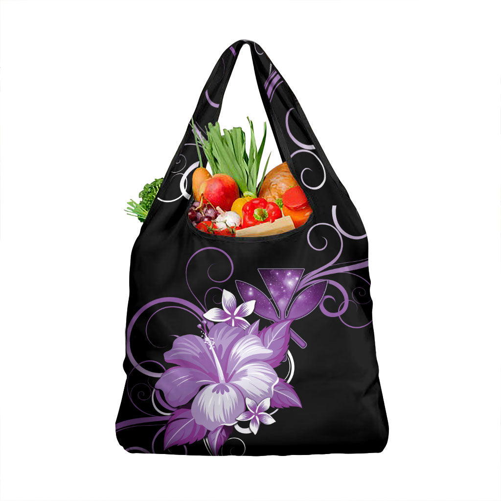 Hawaii Makahiki Kanaka Maoli Grocery Bag Purple Hibiscus Floral Vibes LT05 1-pack One Size Purple - Polynesian Pride