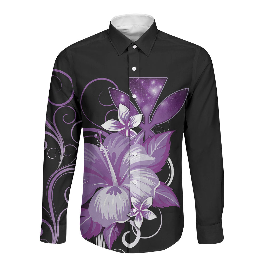 Hawaii Makahiki Kanaka Maoli Long Sleeve Button Shirt Purple Hibiscus Floral Vibes LT05 Unisex Purple - Polynesian Pride