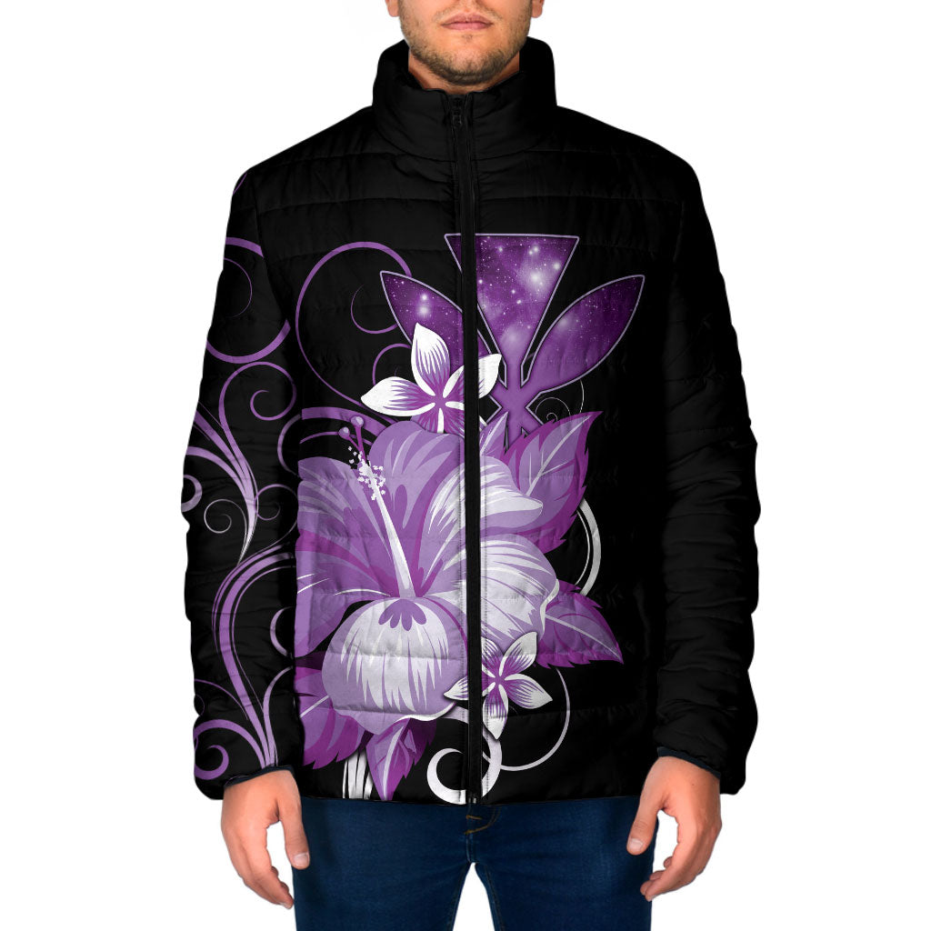 Hawaii Makahiki Kanaka Maoli Padded Jacket Purple Hibiscus Floral Vibes LT05 Men Purple - Polynesian Pride