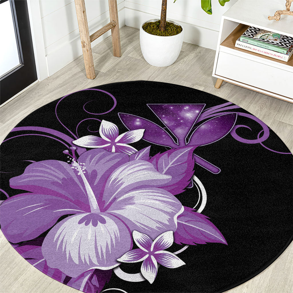Hawaii Makahiki Kanaka Maoli Round Carpet Purple Hibiscus Floral Vibes LT05 Purple - Polynesian Pride