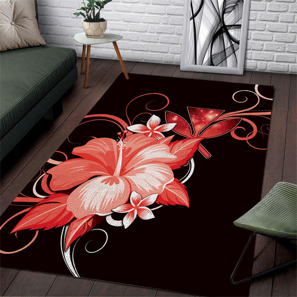 Hawaii Makahiki Kanaka Maoli Area Rug Red Hibiscus Floral Vibes LT05 Red - Polynesian Pride