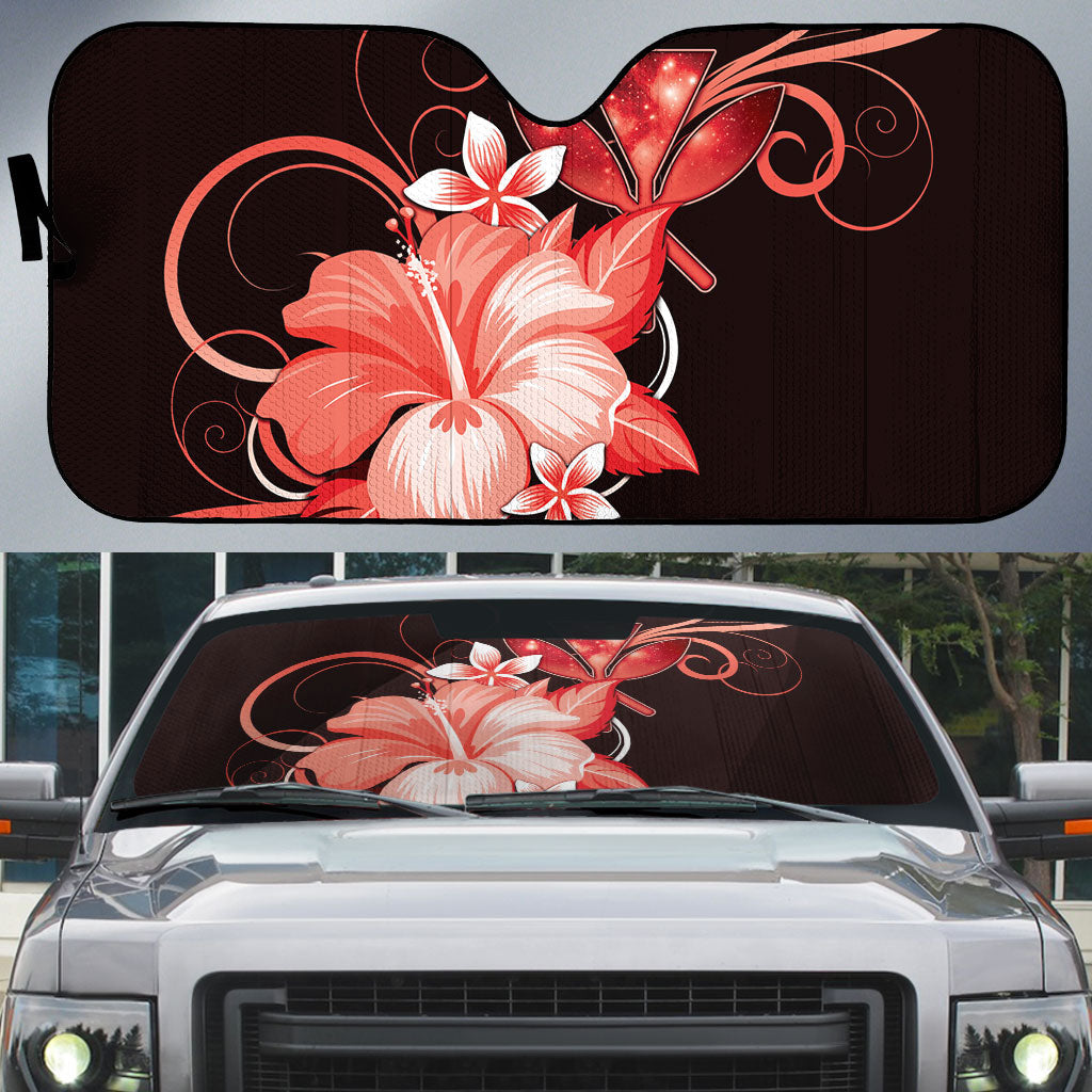 Hawaii Makahiki Kanaka Maoli Auto Sun Shade Red Hibiscus Floral Vibes LT05 Red - Polynesian Pride