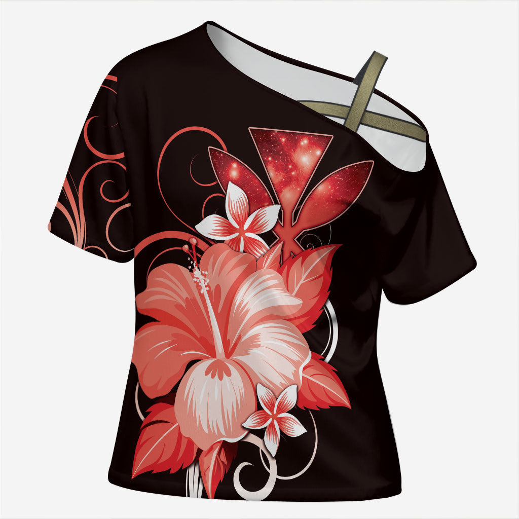 Hawaii Makahiki Kanaka Maoli Cross Shoulder Shirt Red Hibiscus Floral Vibes LT05 Female Red - Polynesian Pride