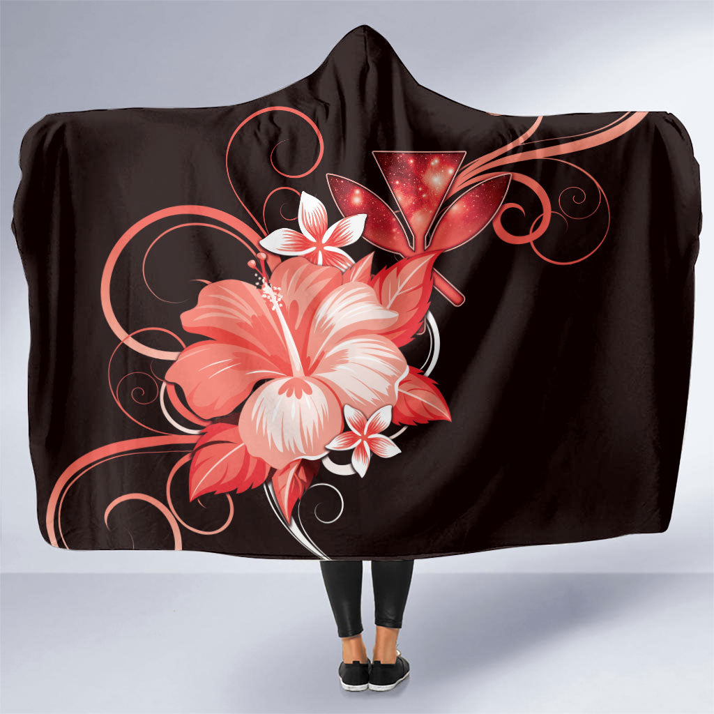 Hawaii Makahiki Kanaka Maoli Hooded Blanket Red Hibiscus Floral Vibes LT05 One Size Red - Polynesian Pride