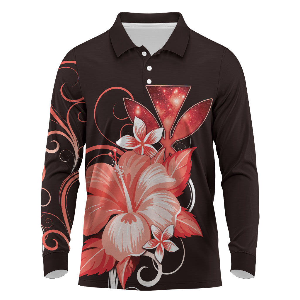Hawaii Makahiki Kanaka Maoli Long Sleeve Polo Shirt Red Hibiscus Floral Vibes LT05 Red - Polynesian Pride