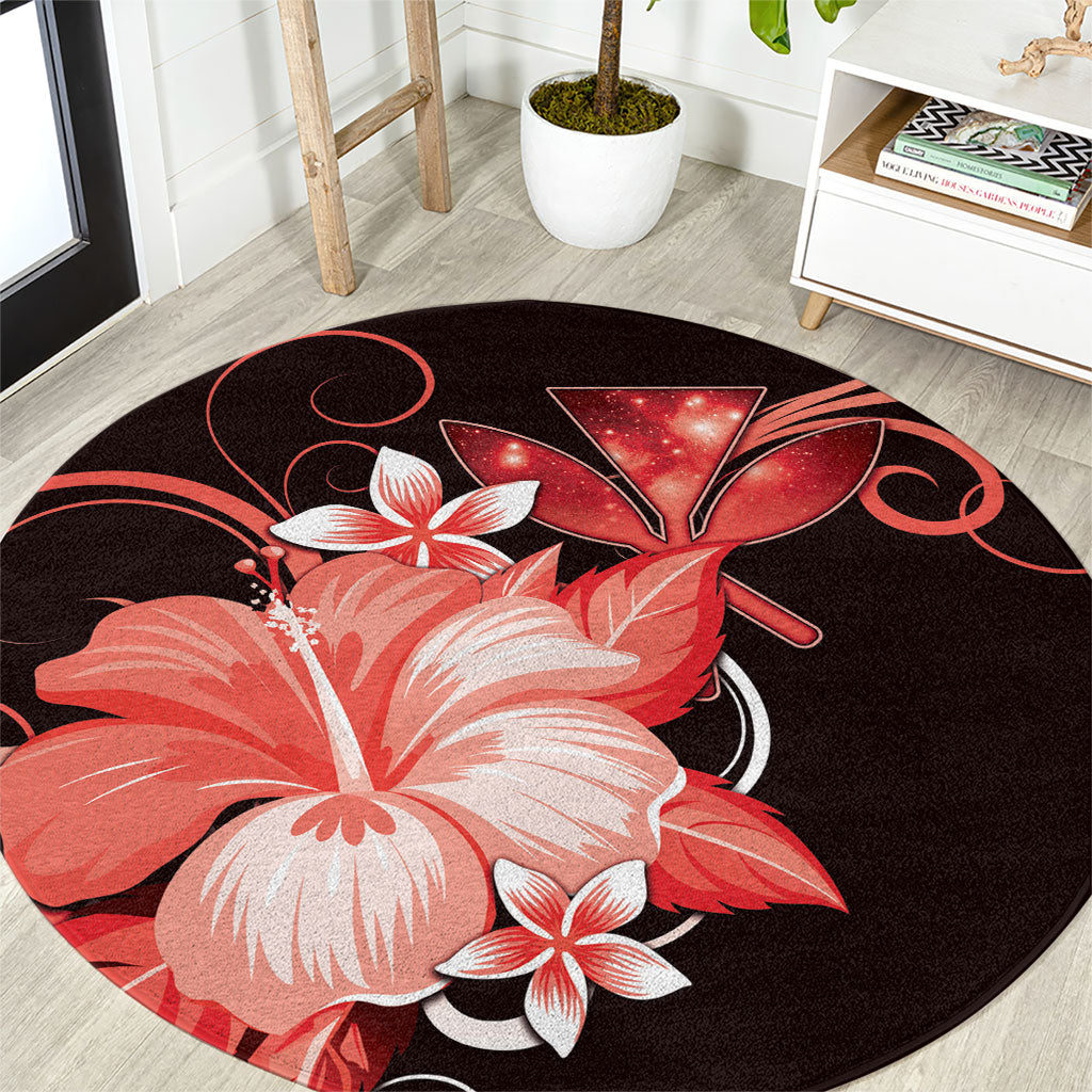 Hawaii Makahiki Kanaka Maoli Round Carpet Red Hibiscus Floral Vibes LT05 Red - Polynesian Pride