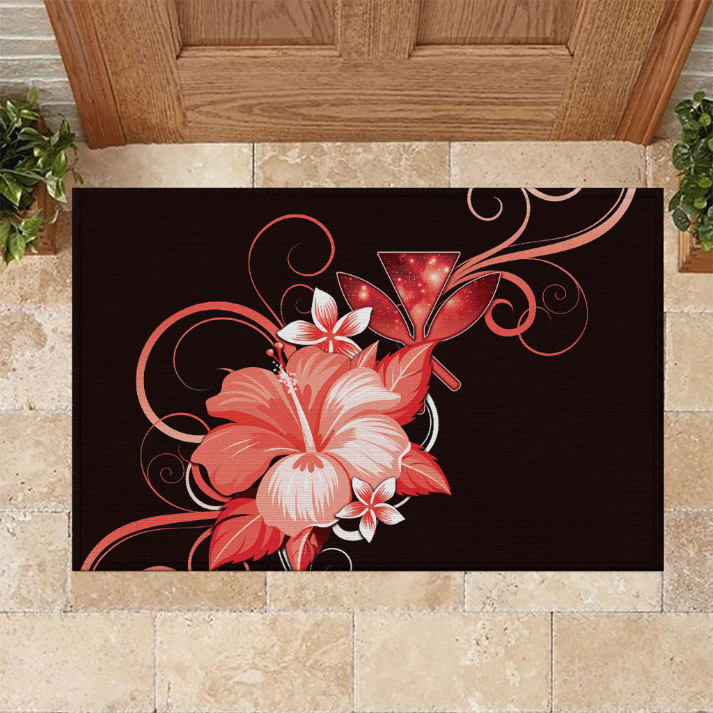 Hawaii Makahiki Kanaka Maoli Rubber Doormat Red Hibiscus Floral Vibes LT05 Red - Polynesian Pride