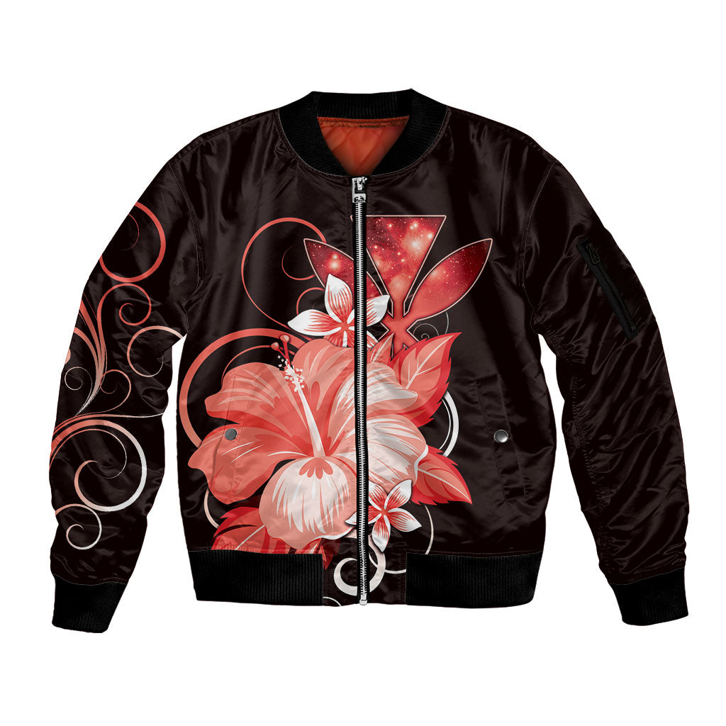 Hawaii Makahiki Kanaka Maoli Sleeve Zip Bomber Jacket Red Hibiscus Floral Vibes LT05 Unisex Red - Polynesian Pride