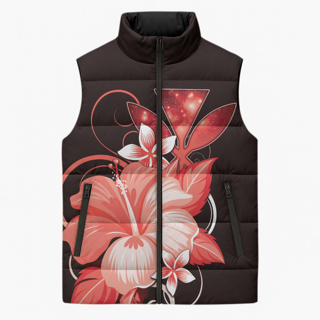 Hawaii Makahiki Kanaka Maoli Sleeveless Puffer Jacket Red Hibiscus Floral Vibes LT05 Unisex Red - Polynesian Pride