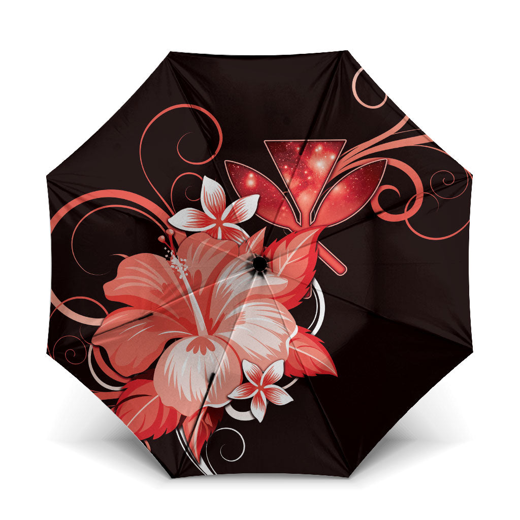 Hawaii Makahiki Kanaka Maoli Umbrella Red Hibiscus Floral Vibes LT05 One Size Folded 11.42 inch Opened Diameter 37.4 inch Red - Polynesian Pride