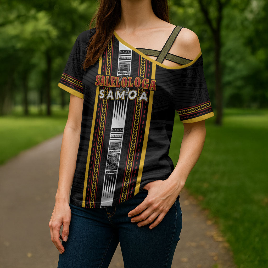 Personalised Salelologa Samoa Cross Shoulder Shirt Samoan Tribal Pattern