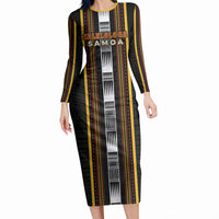 Personalised Salelologa Samoa Long Sleeve Bodycon Dress Samoan Tribal Pattern LT05 Long Dress Black - Polynesian Pride