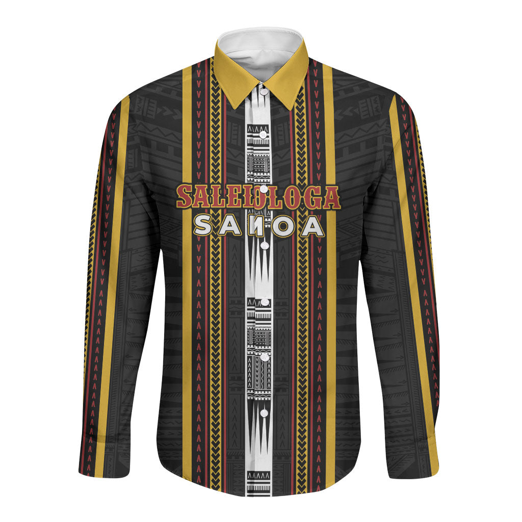 Personalised Salelologa Samoa Long Sleeve Button Shirt Samoan Tribal Pattern LT05 Unisex Black - Polynesian Pride