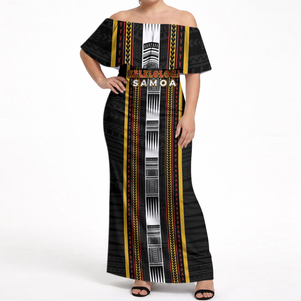 Personalised Salelologa Samoa Off Shoulder Maxi Dress Samoan Tribal Pattern LT05 Women Black - Polynesian Pride