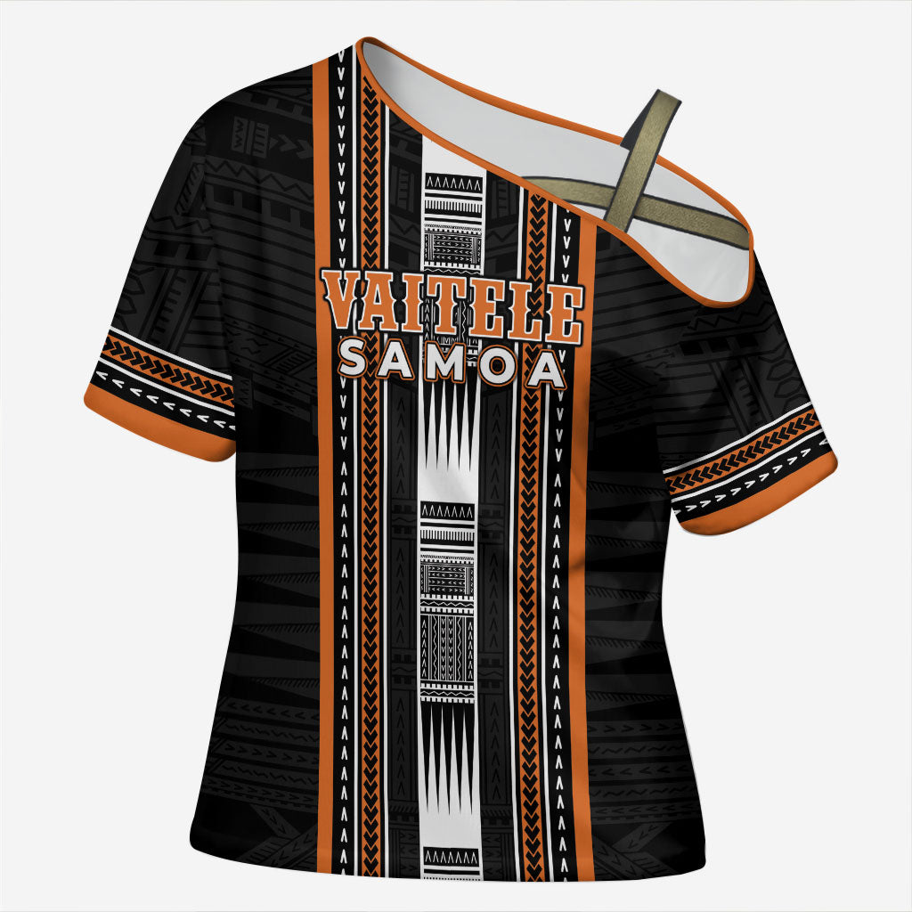 Personalised Vaitele Samoa Cross Shoulder Shirt Samoan Tribal Pattern