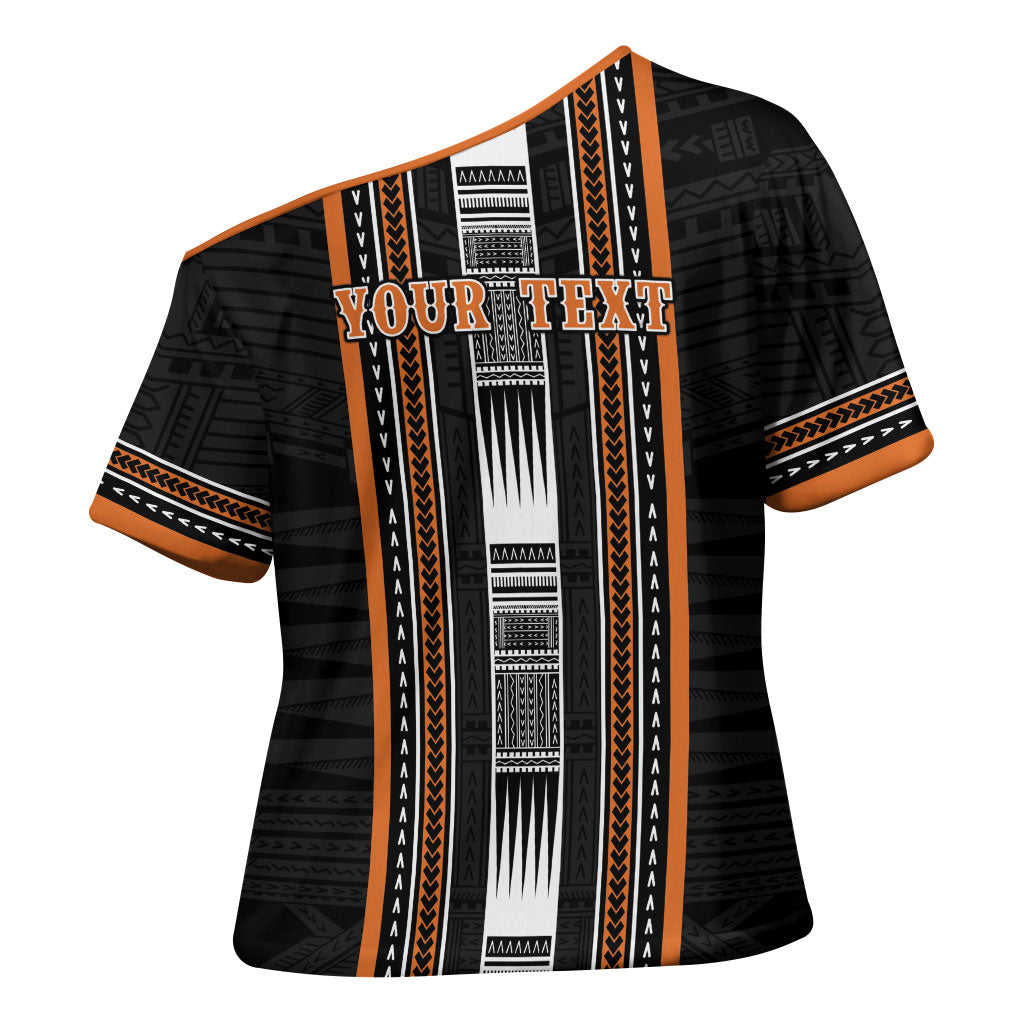 Personalised Vaitele Samoa Cross Shoulder Shirt Samoan Tribal Pattern