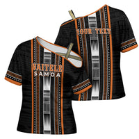 Personalised Vaitele Samoa Cross Shoulder Shirt Samoan Tribal Pattern