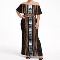 Personalised Vaitele Samoa Off Shoulder Maxi Dress Samoan Tribal Pattern LT05 Women Orange - Polynesian Pride
