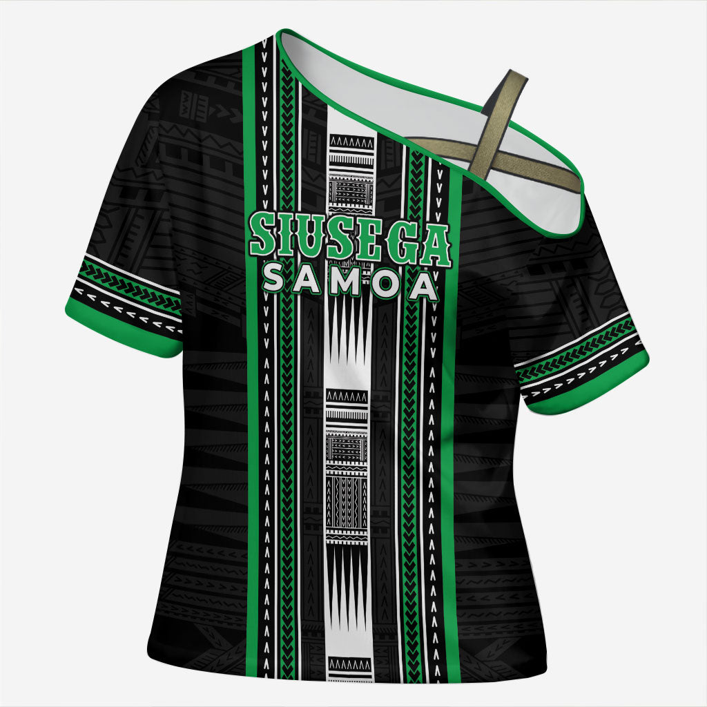 Personalised Siusega Samoa Cross Shoulder Shirt Samoan Tribal Pattern