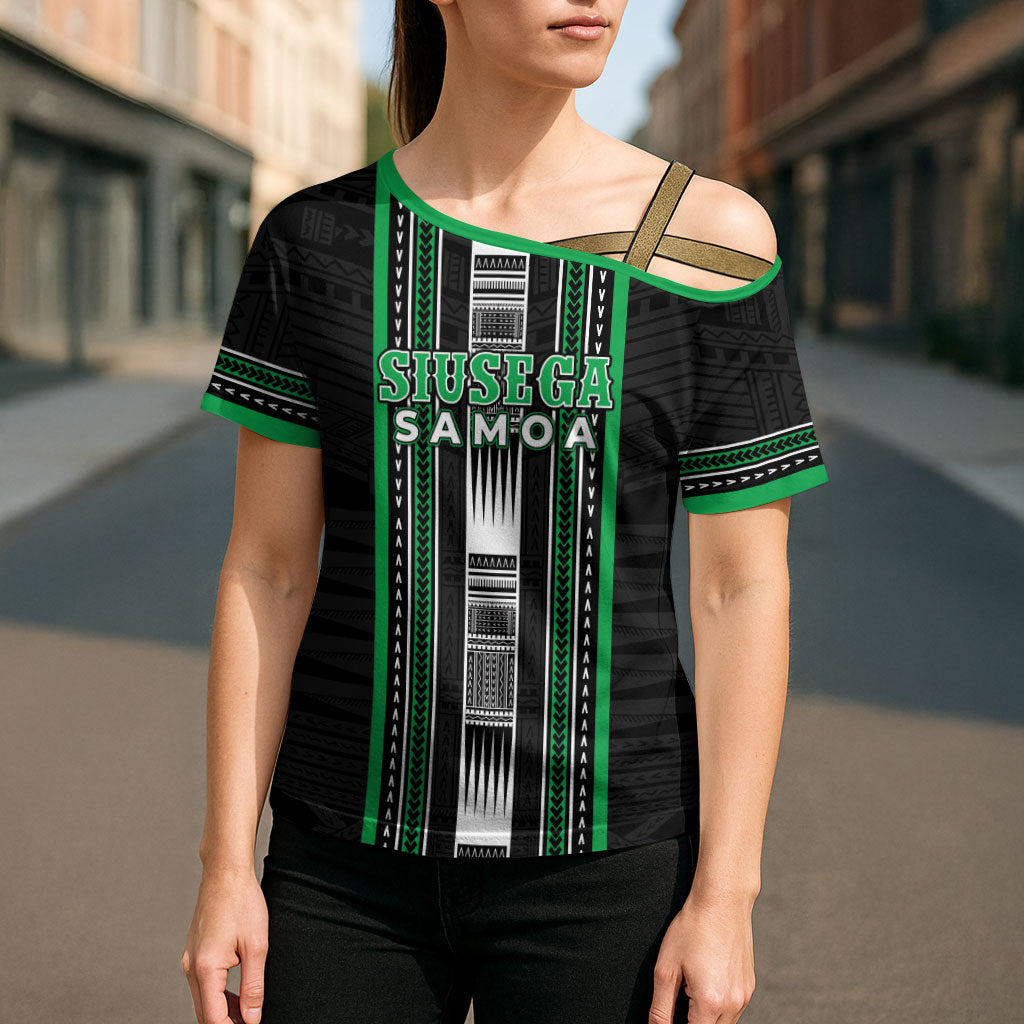 Personalised Siusega Samoa Cross Shoulder Shirt Samoan Tribal Pattern