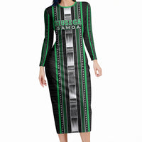 Personalised Siusega Samoa Long Sleeve Bodycon Dress Samoan Tribal Pattern