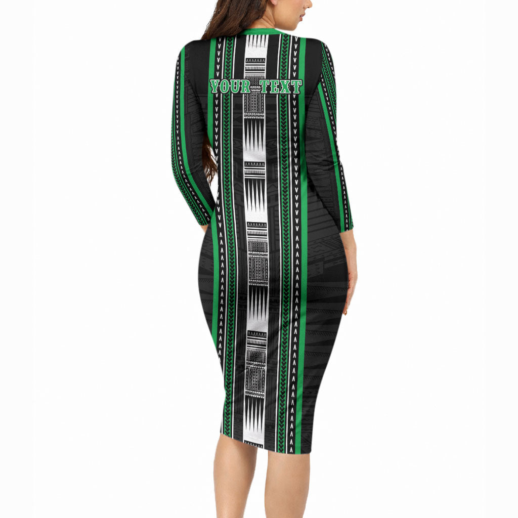Personalised Siusega Samoa Long Sleeve Bodycon Dress Samoan Tribal Pattern