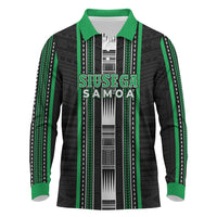Personalised Siusega Samoa Long Sleeve Polo Shirt Samoan Tribal Pattern LT05 Green - Polynesian Pride