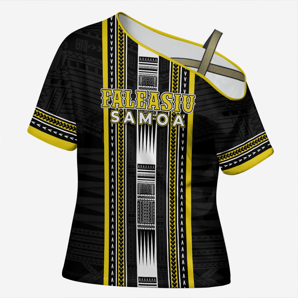 Personalised Faleasiu Samoa Cross Shoulder Shirt Samoan Tribal Pattern LT05 Female Yellow - Polynesian Pride