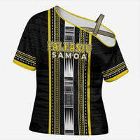 Personalised Faleasiu Samoa Cross Shoulder Shirt Samoan Tribal Pattern LT05 Female Yellow - Polynesian Pride