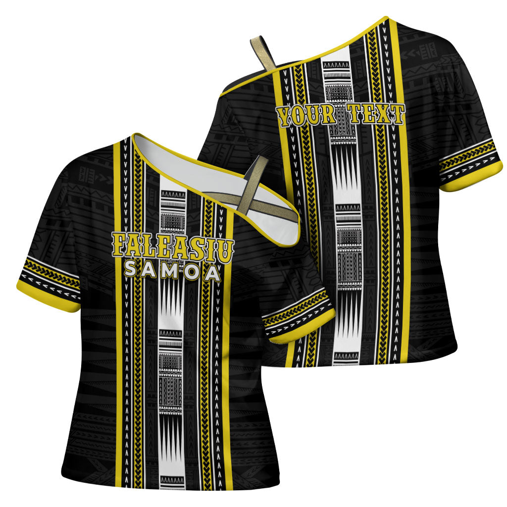 Personalised Faleasiu Samoa Cross Shoulder Shirt Samoan Tribal Pattern LT05 - Polynesian Pride